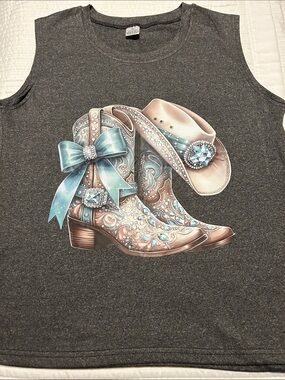 Western Cowgirl Boots & Hat Graphic Tank